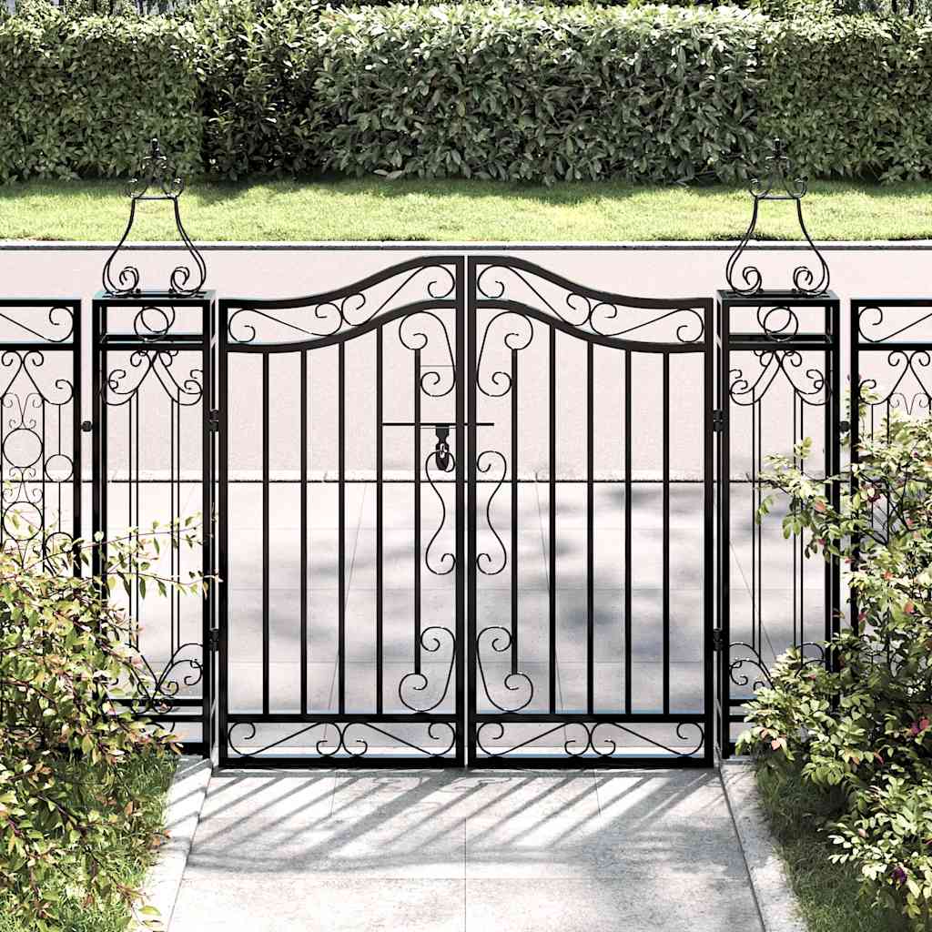 vidaXL Garden Gate Black 121x8x100 cm Wrought Iron 1
