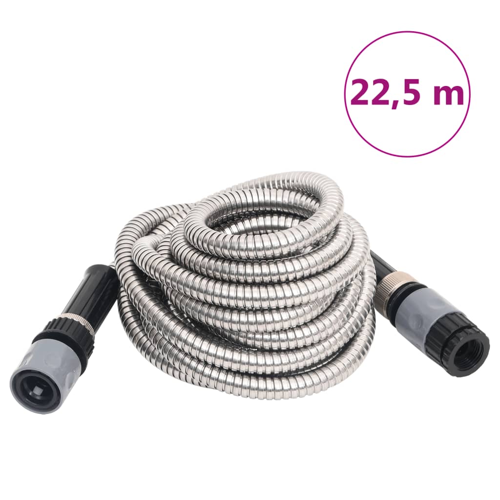 vidaXL Garden Hose with Spray Nozzle Silver 0.6" 22.5 m Stainless Steel 1