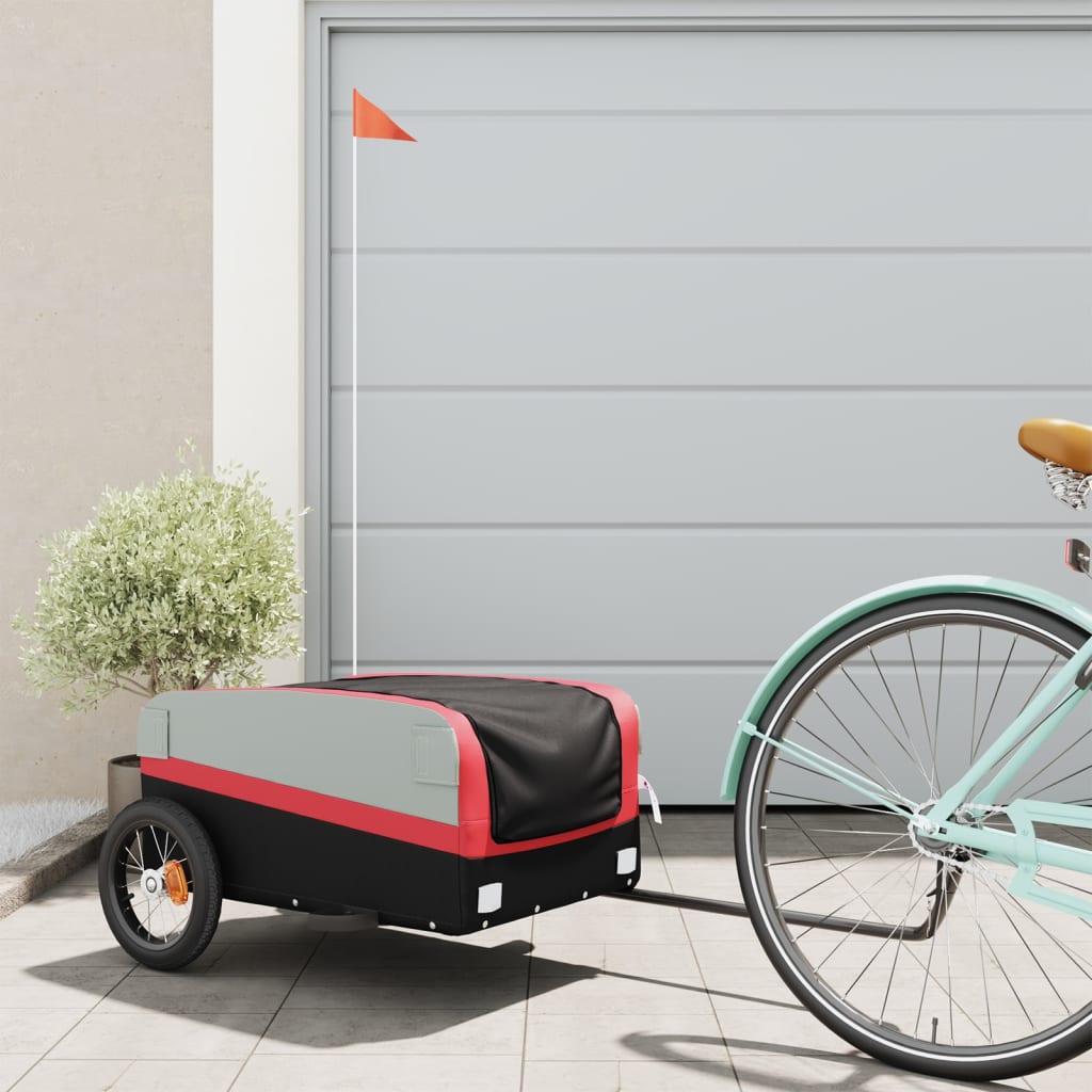 vidaXL Bike Trailer Black and Red 30 kg Iron 1