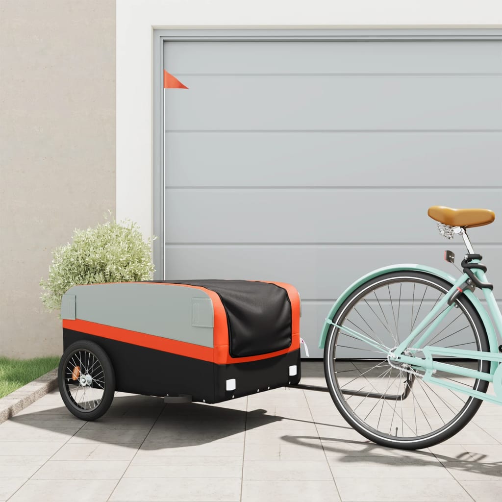 vidaXL Bike Trailer Black and Orange 45 kg Iron 1