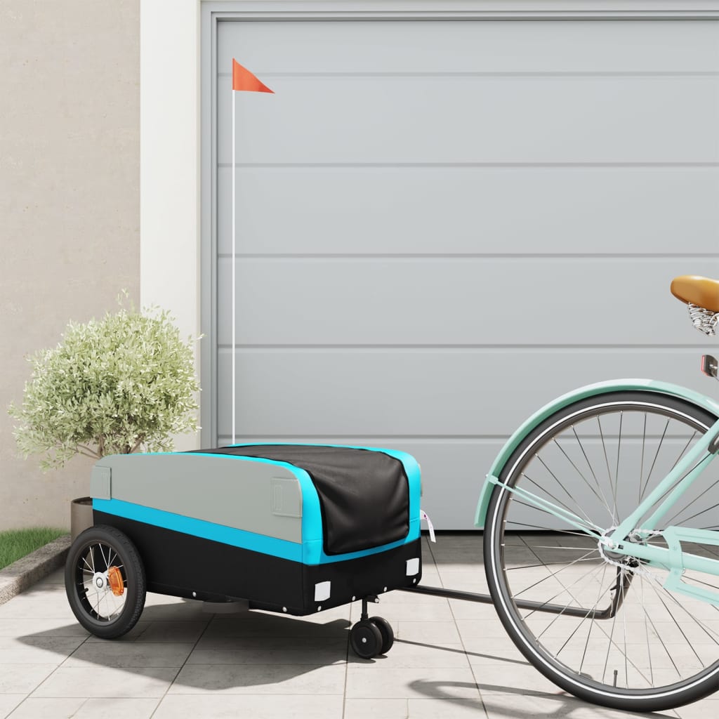 vidaXL Bike Trailer Black and Blue 30 kg Iron 1