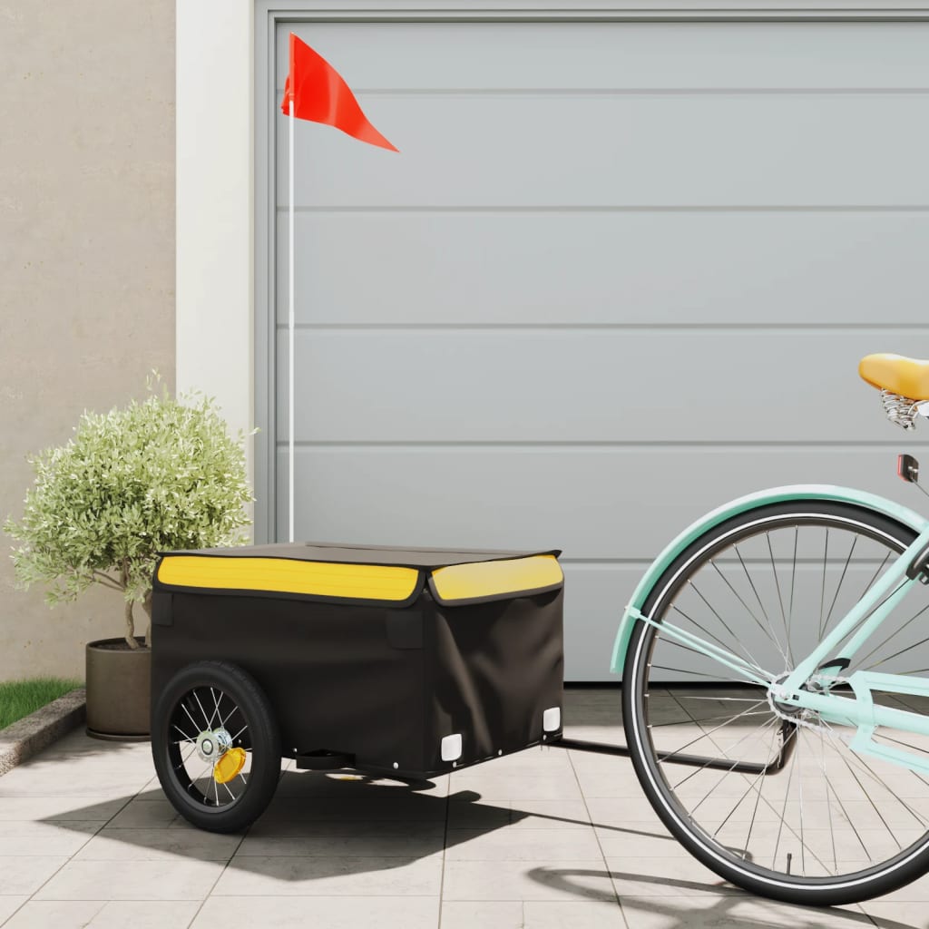 vidaXL Bike Trailer Black and Yellow 30 kg Iron 1