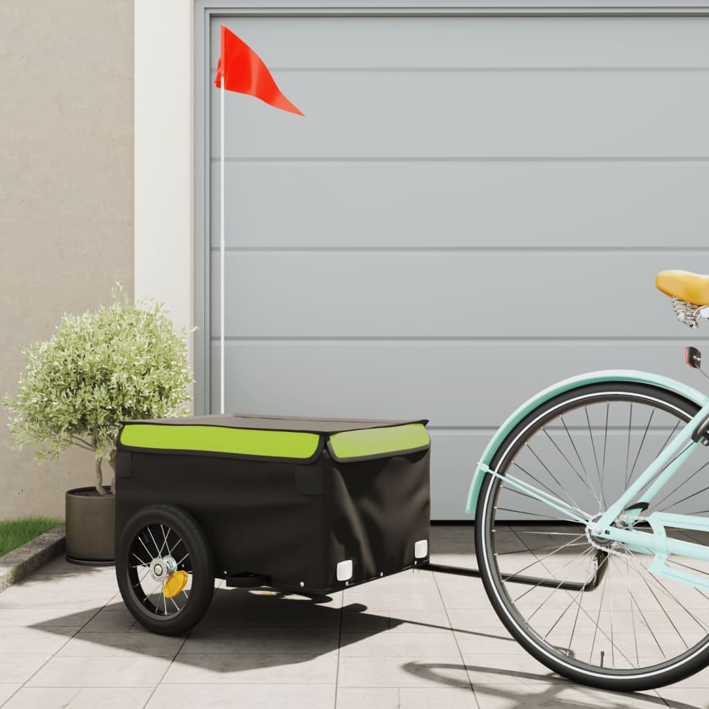 vidaXL Bike Trailer Black and Green 30 kg Iron 1