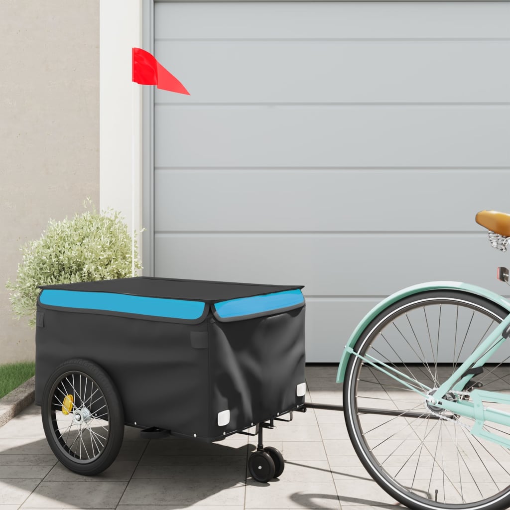 vidaXL Bike Trailer Black and Blue 30 kg Iron 1