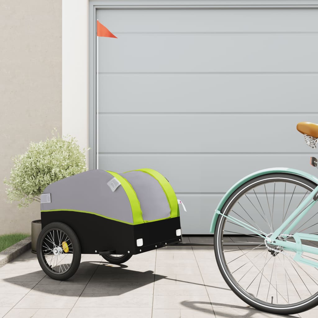 vidaXL Bike Trailer Black and Green 30 kg Iron 1