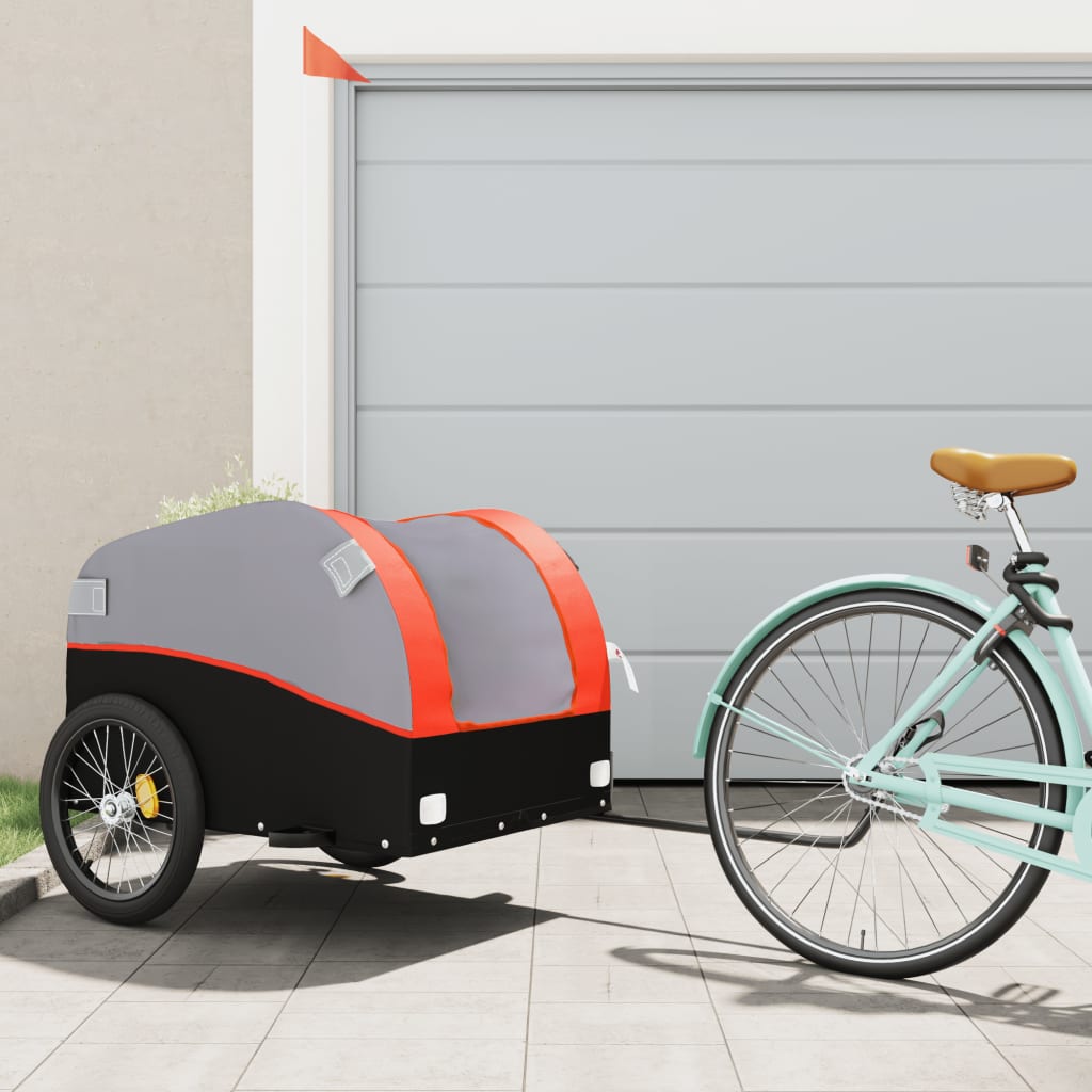 vidaXL Bike Trailer Black and Orange 45 kg Iron 1