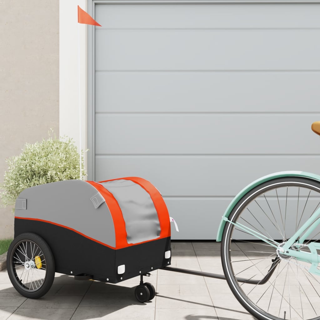 vidaXL Bike Trailer Black and Orange 30 kg Iron 1