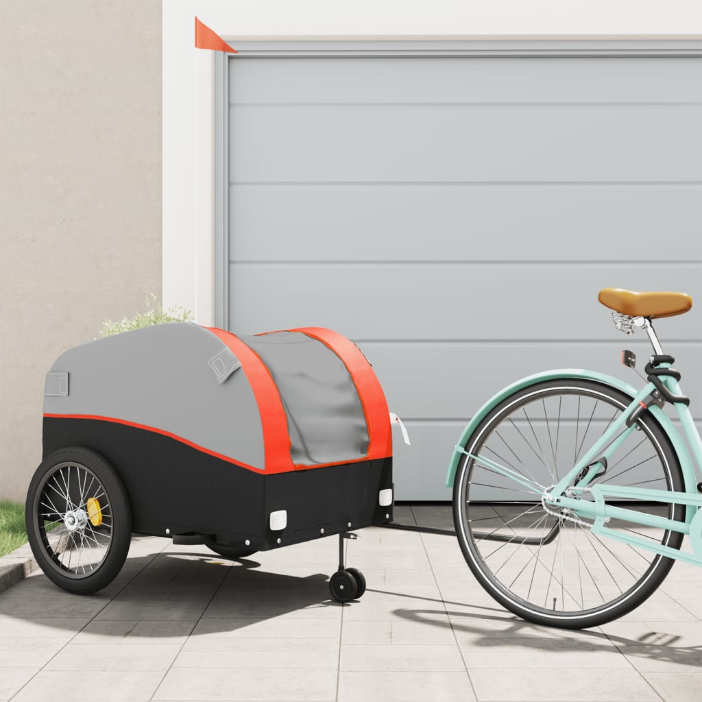 vidaXL Bike Trailer Black and Orange 45 kg Iron 1