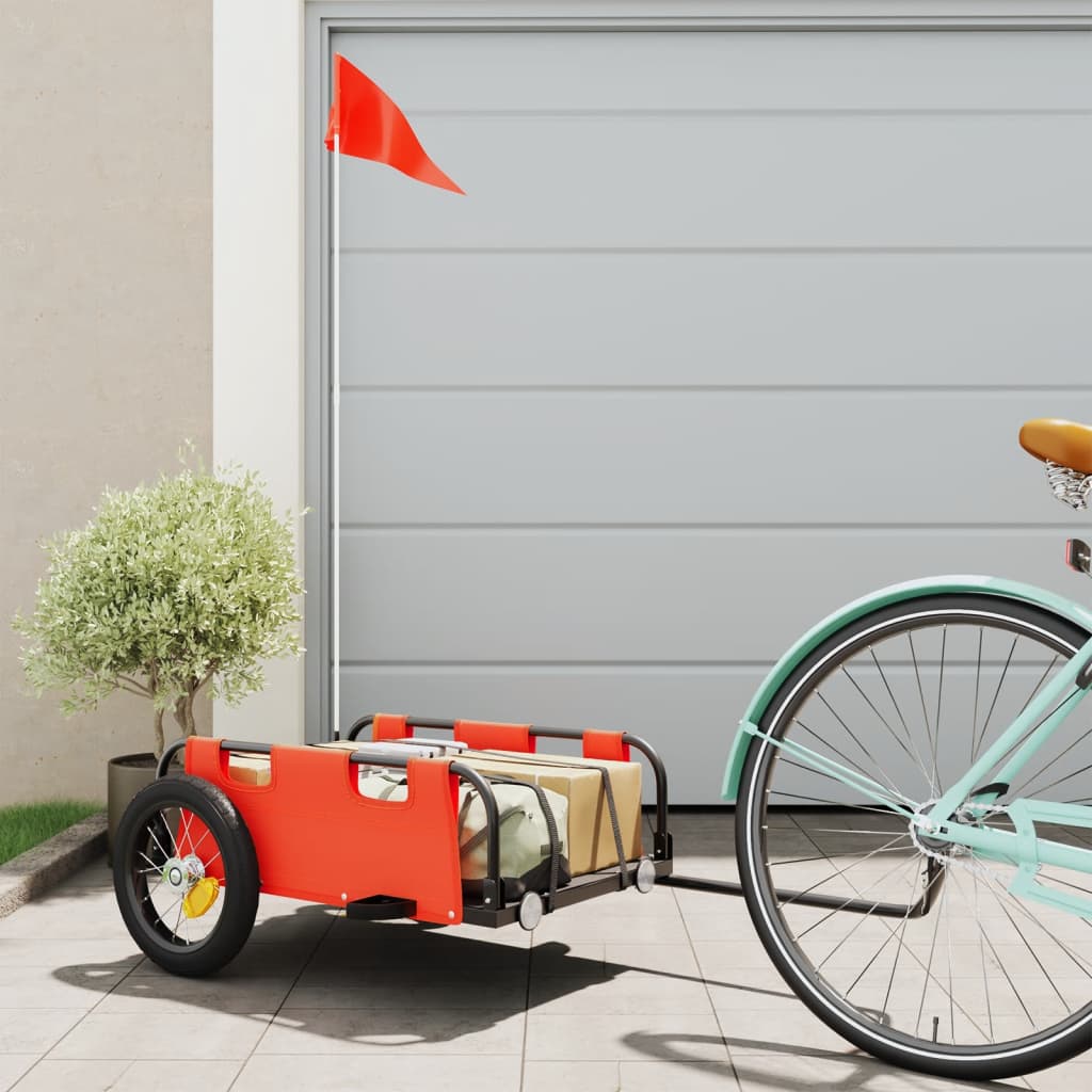 vidaXL Bike Trailer Orange Oxford Fabric and Iron 1