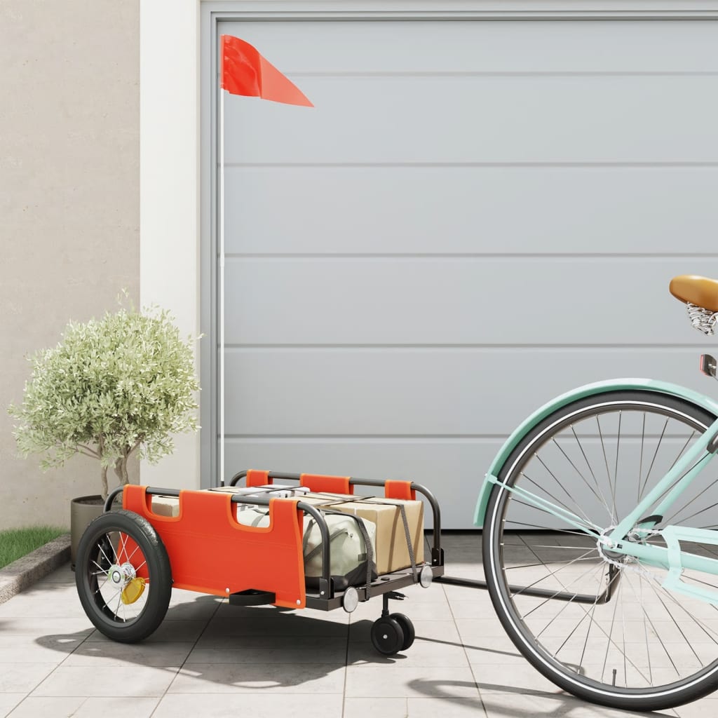vidaXL Bike Trailer Orange Oxford Fabric and Iron 1