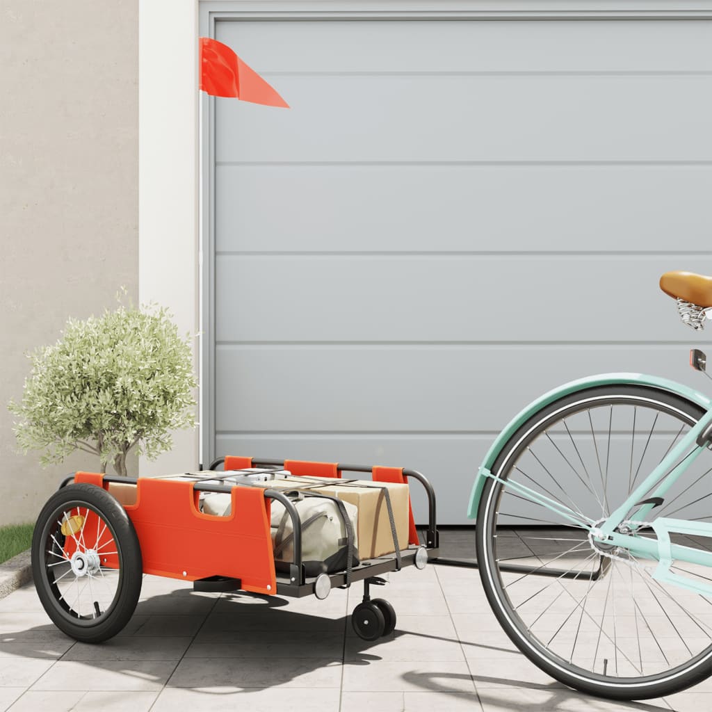 vidaXL Bike Trailer Orange Oxford Fabric and Iron 1
