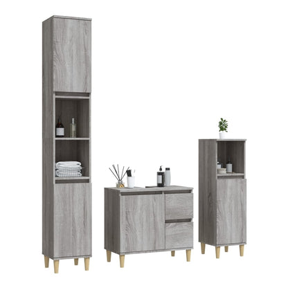 3 Piece Bathroom Cabinet Set Engineered Wood Grey sonoma