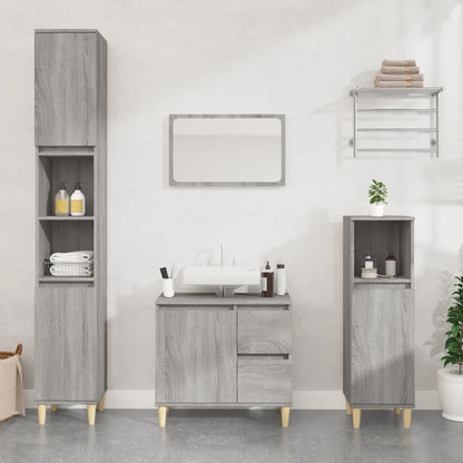 3 Piece Bathroom Cabinet Set Engineered Wood Grey sonoma