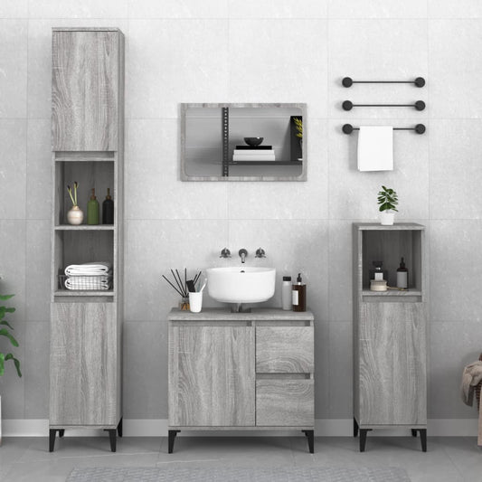 3 Piece Bathroom Cabinet Set Engineered Wood Grey sonoma
