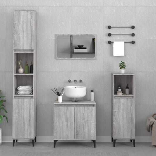 3 Piece Bathroom Furniture Set Engineered Wood Grey sonoma
