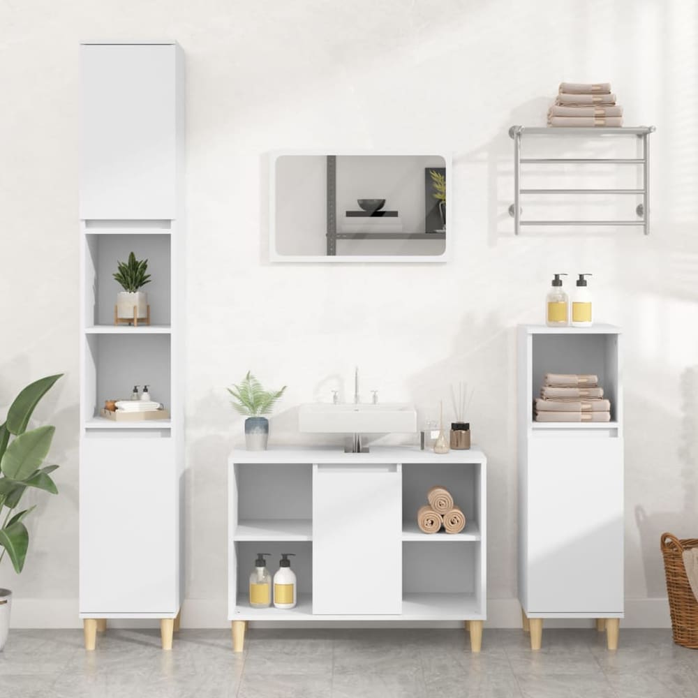 3 Piece Bathroom Furniture Set Engineered Wood White