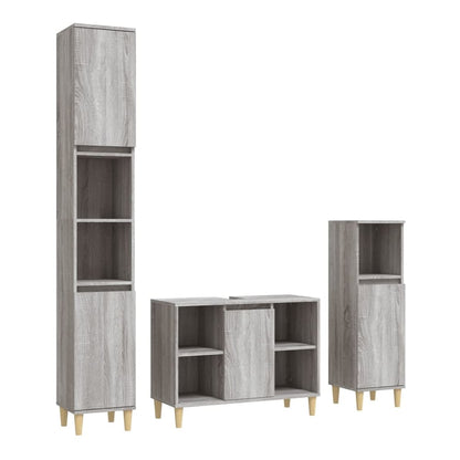 3 Piece Bathroom Furniture Set Engineered Wood Grey sonoma