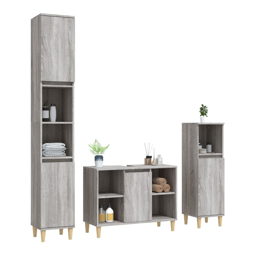 3 Piece Bathroom Furniture Set Engineered Wood Grey sonoma