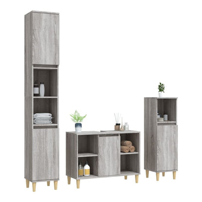 3 Piece Bathroom Furniture Set Engineered Wood Grey sonoma