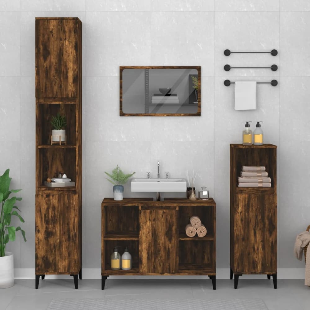 3 Piece Bathroom Furniture Set Engineered Wood Smoked oak