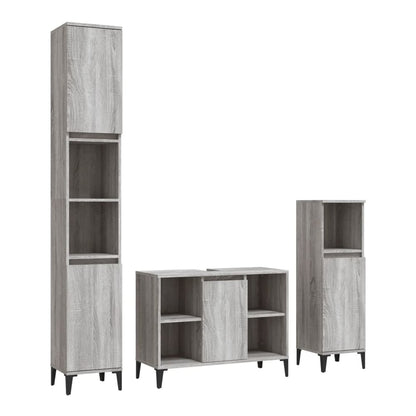 3 Piece Bathroom Furniture Set Engineered Wood Grey sonoma