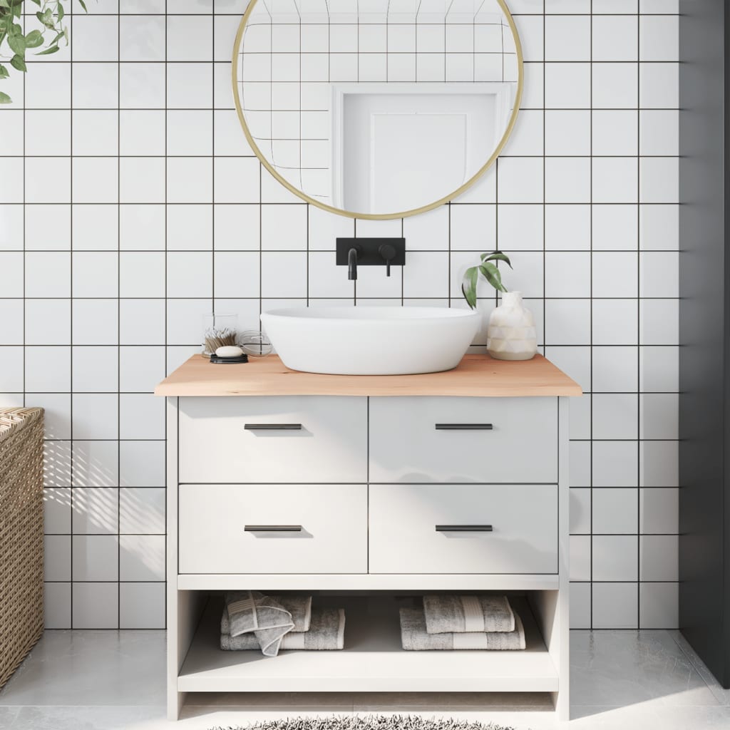 vidaXL Bathroom Countertop Untreated Solid Wood Natural Height 2 cm