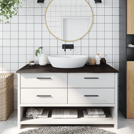 Bathroom Countertop Dark Brown Treated Solid Wood