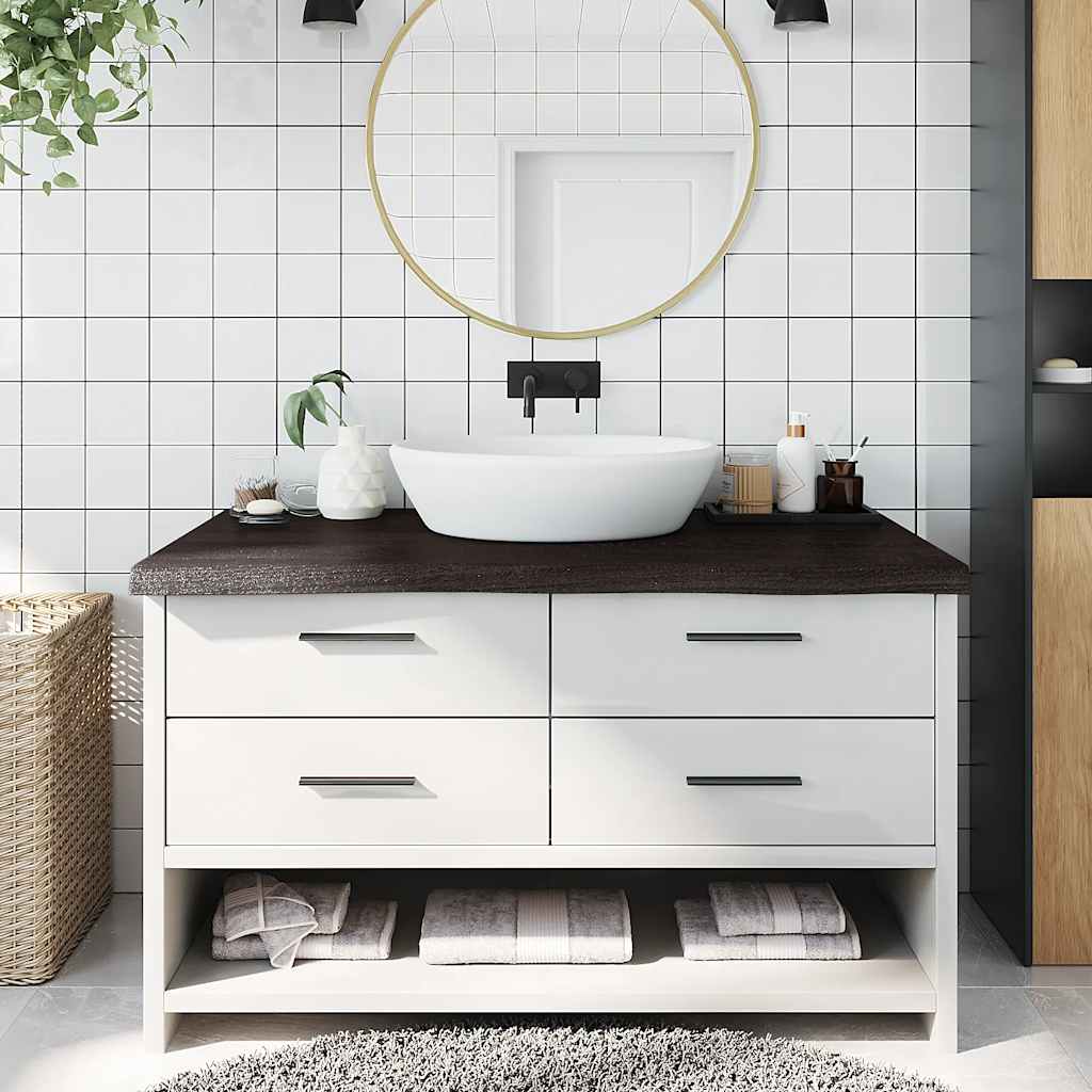 Bathroom Countertop 100x60x(2-6) Solid Wood Dark brown Height 6 cm Depth 60 cm 100 cm