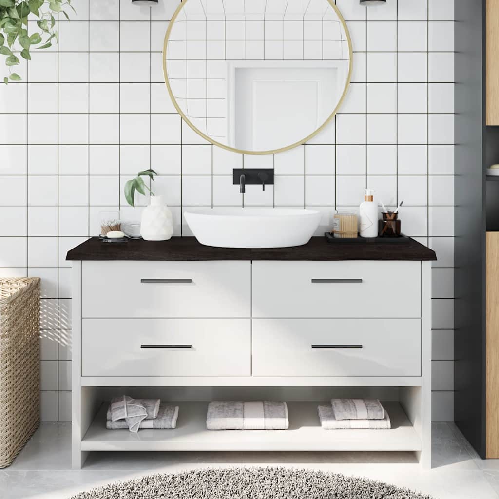 vidaXL Bathroom Countertop Dark Brown 140x50x(2-4) cm Treated Solid Wood 1