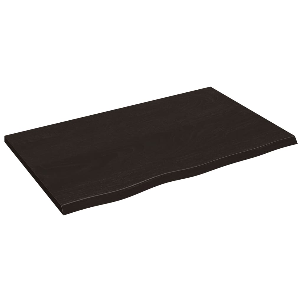 Table Top Treated Solid Wood Oak Dark brown Depth 50 cm Height 2 cm 80 cm