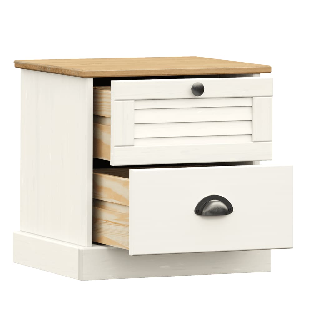 vidaXL Bedside Cabinet "VIGO" White 42x35x42 cm Solid Wood Pine 3