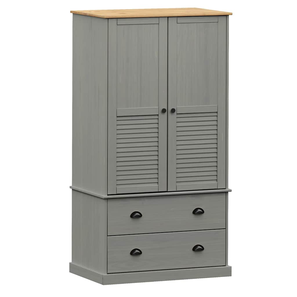 vidaXL Wardrobe VIGO Grey 90x55x170 cm Solid Wood Pine 2