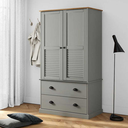 vidaXL Wardrobe VIGO Grey 90x55x170 cm Solid Wood Pine 1