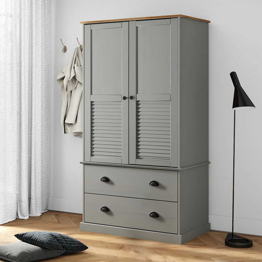 vidaXL Wardrobe VIGO Grey 90x55x170 cm Solid Wood Pine 1