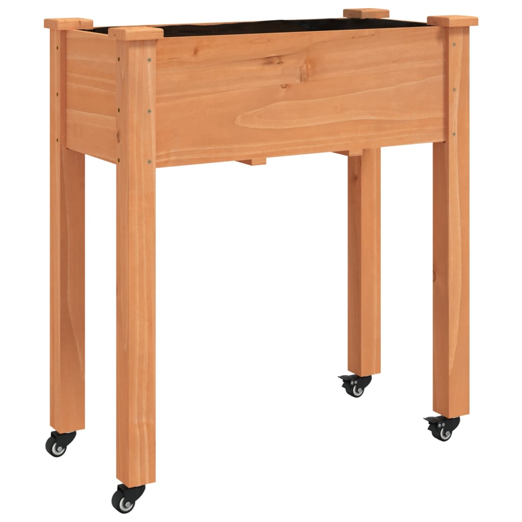vidaXL Wheeled Planter with Liner Brown 71x37x80 cm Solid Wood Fir 2