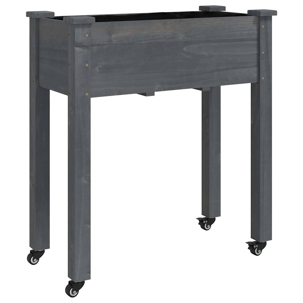 vidaXL Wheeled Planter with Liner Grey 71x37x80 cm Solid Wood Fir 2
