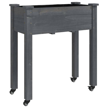 vidaXL Wheeled Planter with Liner Grey 71x37x80 cm Solid Wood Fir 2