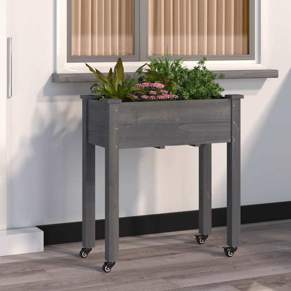 vidaXL Wheeled Planter with Liner Grey 71x37x80 cm Solid Wood Fir 1