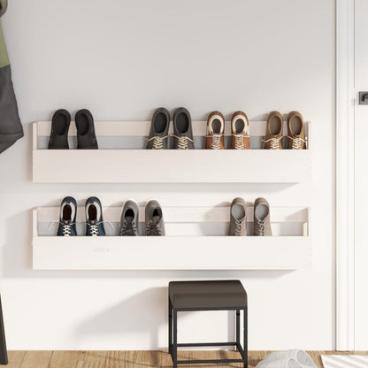 vidaXL Wall-mounted Shoe Racks 2 pcs White 110x9x23 cm Solid Wood Pine 3