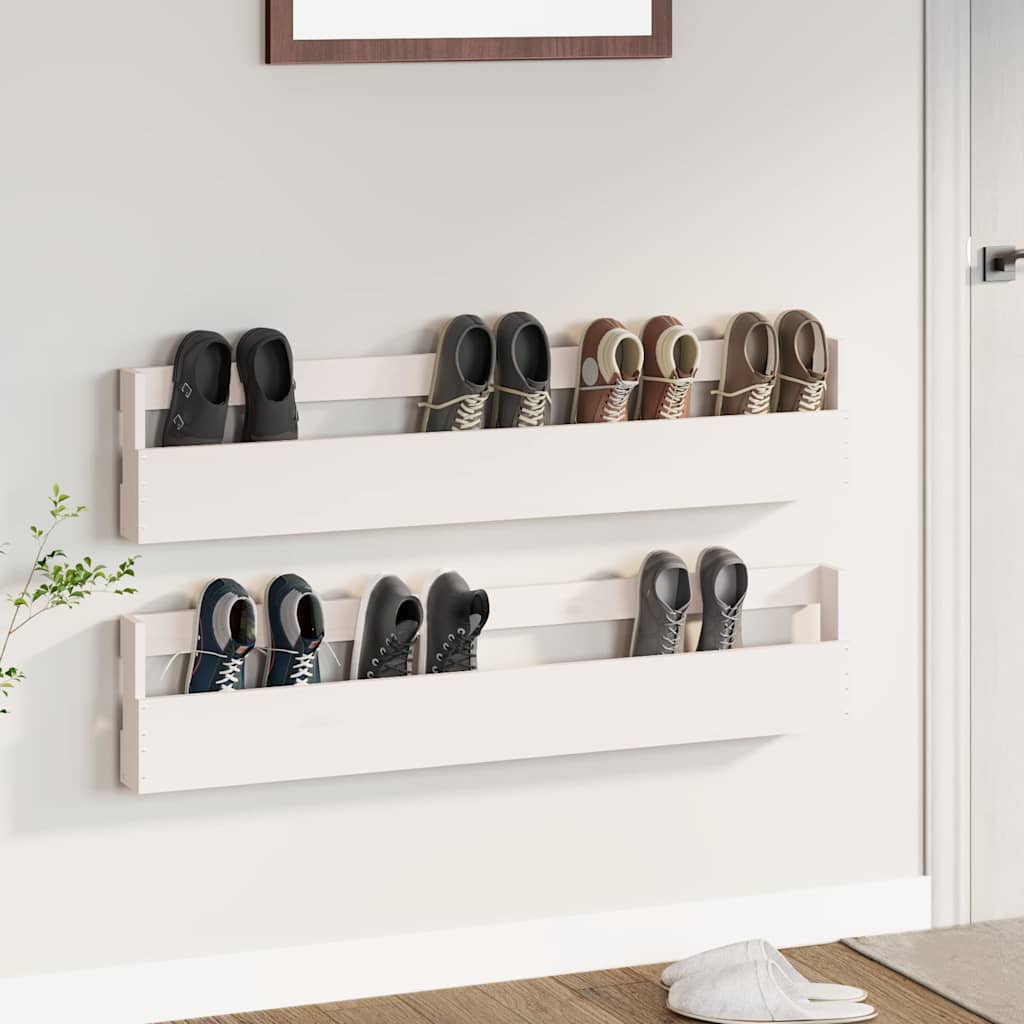 vidaXL Wall-mounted Shoe Racks 2 pcs White 110x9x23 cm Solid Wood Pine 1