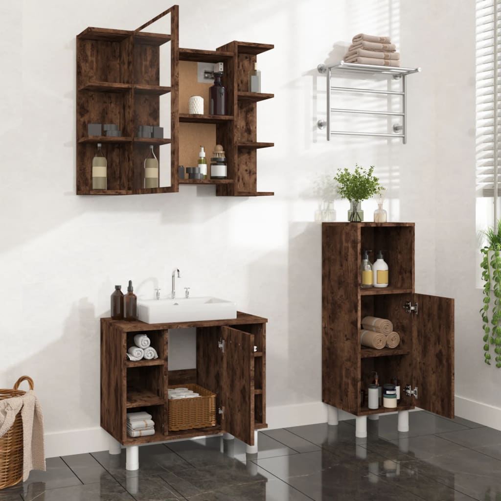 3 Piece Bathroom Furniture Set Engineered Wood Smoked oak