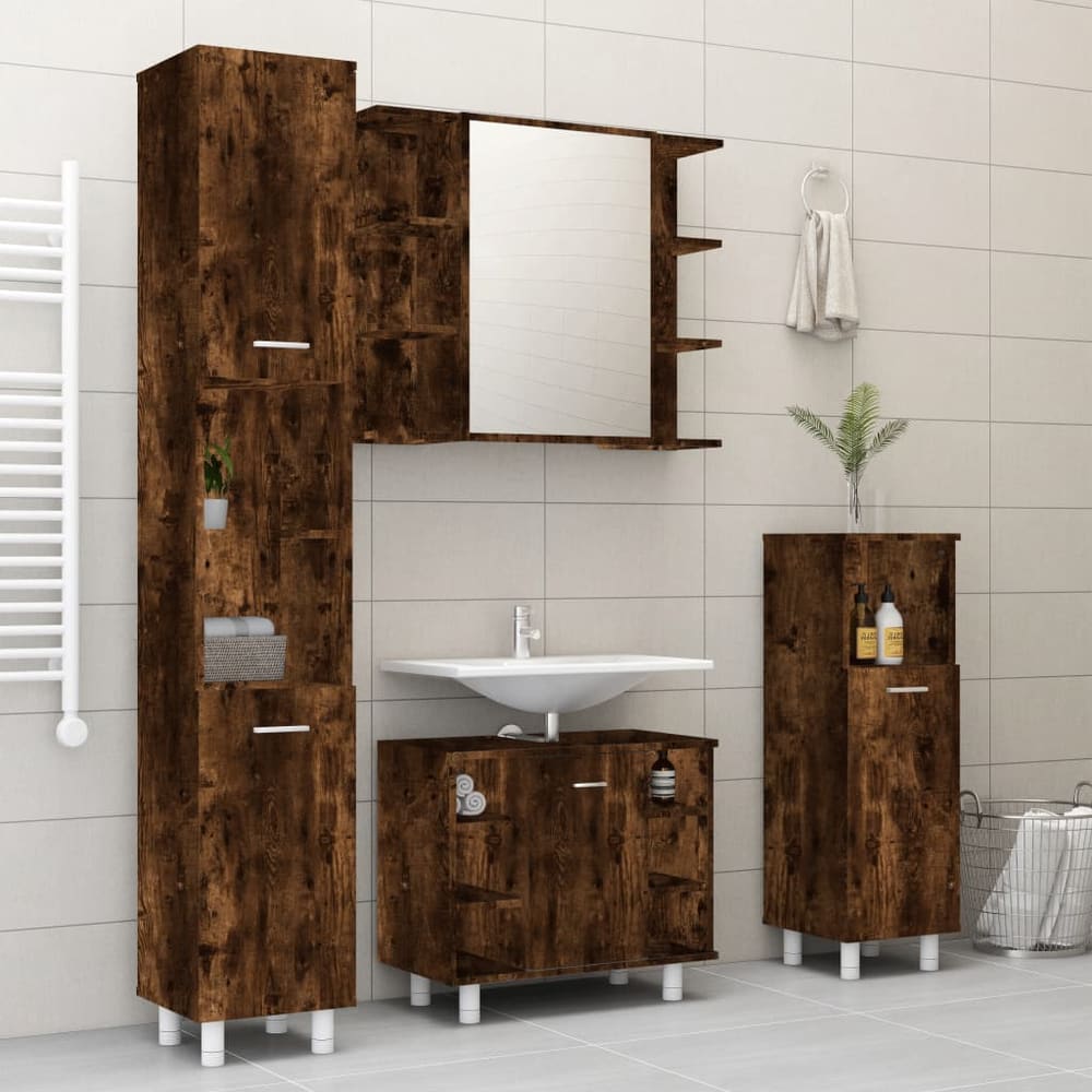 4 Piece Bathroom Furniture Set Engineered Wood Smoked oak