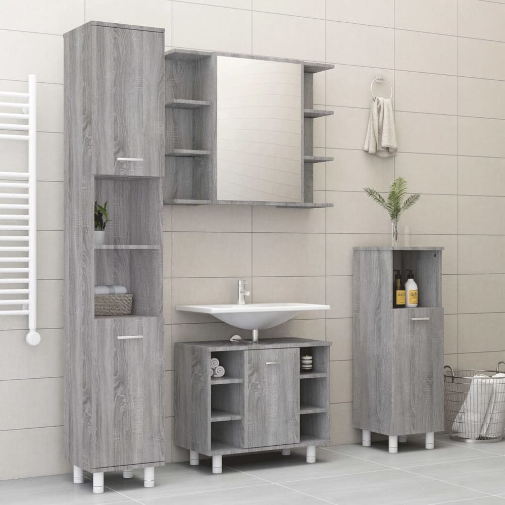 4 Piece Bathroom Furniture Set Engineered Wood Grey sonoma