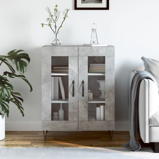 vidaXL Sideboard Concrete Grey Engineered Wood in a living room setting with a sofa and plant