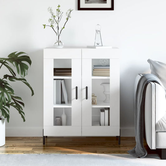 vidaXL Sideboard White Engineered Wood in a living room setting with books and a vase