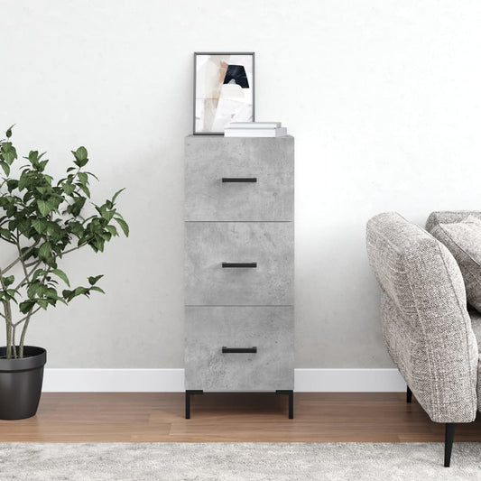 vidaXL Sideboard Concrete Grey Engineered Wood placed in a modern living room next to a sofa