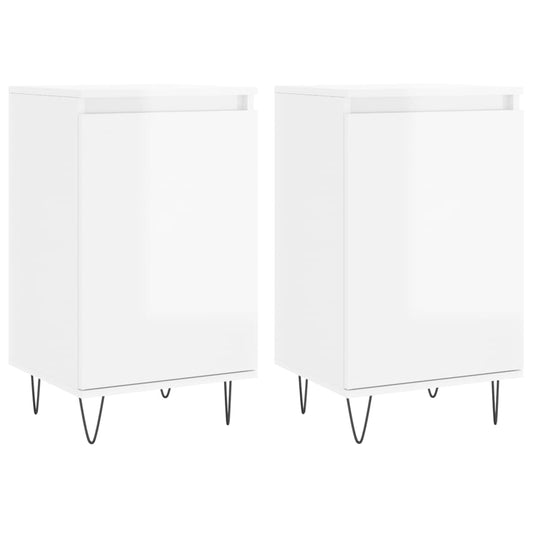 Two white high gloss sideboards with black hairpin legs