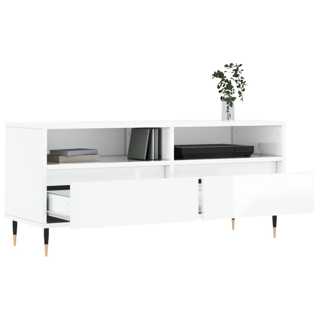 vidaXL TV Cabinet High Gloss White 100x34.5x44.5 cm Engineered Wood 4
