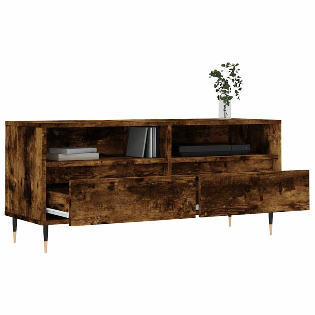 vidaXL TV Cabinet Smoked Oak 100x34.5x44.5 cm Engineered Wood 4
