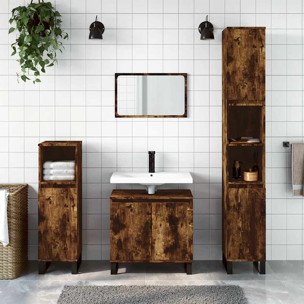 vidaXL Bathroom Cabinet Smoked Oak 58x33x60 cm Engineered Wood 1